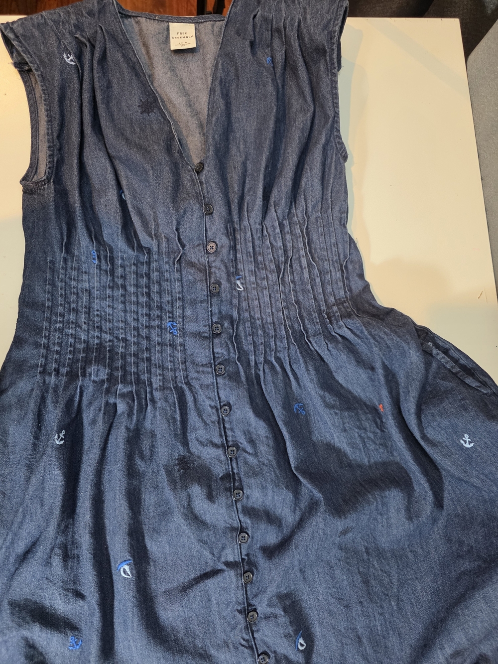 Free Assembly Embroidered Chambray Midi Dress Sz